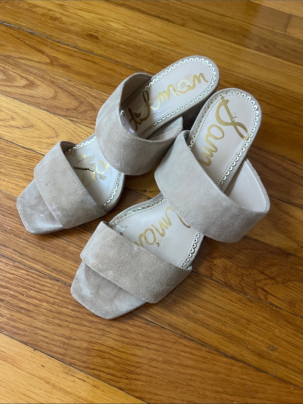 Sam Edelman Beige Taupe Suede Double-Band Slide Mules